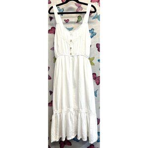 Harlow & Rose White Sleeveless Button-Front Boho Dress Lined Tiered Hem Small